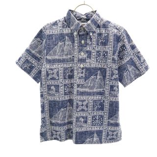 レインスプーナー(Reyn Spooner)の古着 reyn spooner レインスプーナー 70s 80s ヴィンテージ 金タグ 半袖 ハーフボタン シャツ 14 ブルー系 キッズ(ブラウス)
