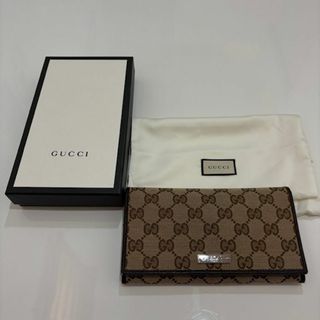 グッチ(GUCCI)のグッチ GUCCI GGキャンバス プレート ジップレザー 長財布 244946(財布)