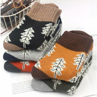 ツリー 北欧 暖かいレディースソックス 5足まとめ売り 極厚 裏起毛ウール混靴下(ソックス)