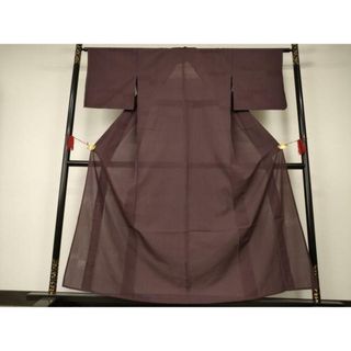 平和屋着物＊夏物　色無地　紗　横段文　煤竹色　正絹　逸品　AAAV4835jd(着物)