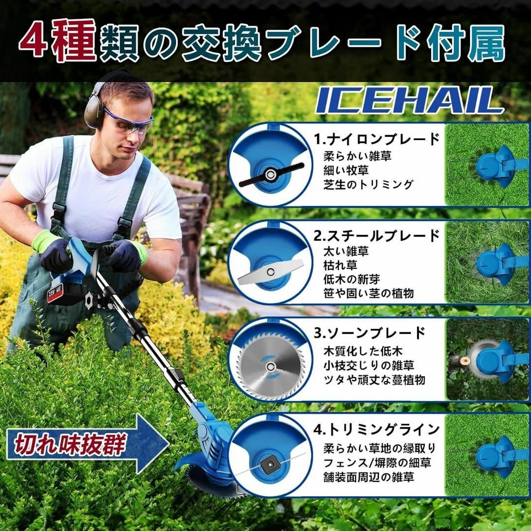 日本語説明書付 草刈り機 充電式 草刈機 18V 互換 4Ah総容量 34dB Amazon.co.jp: 2025年最新型 電動 草刈り機 充電式 マキタ18V