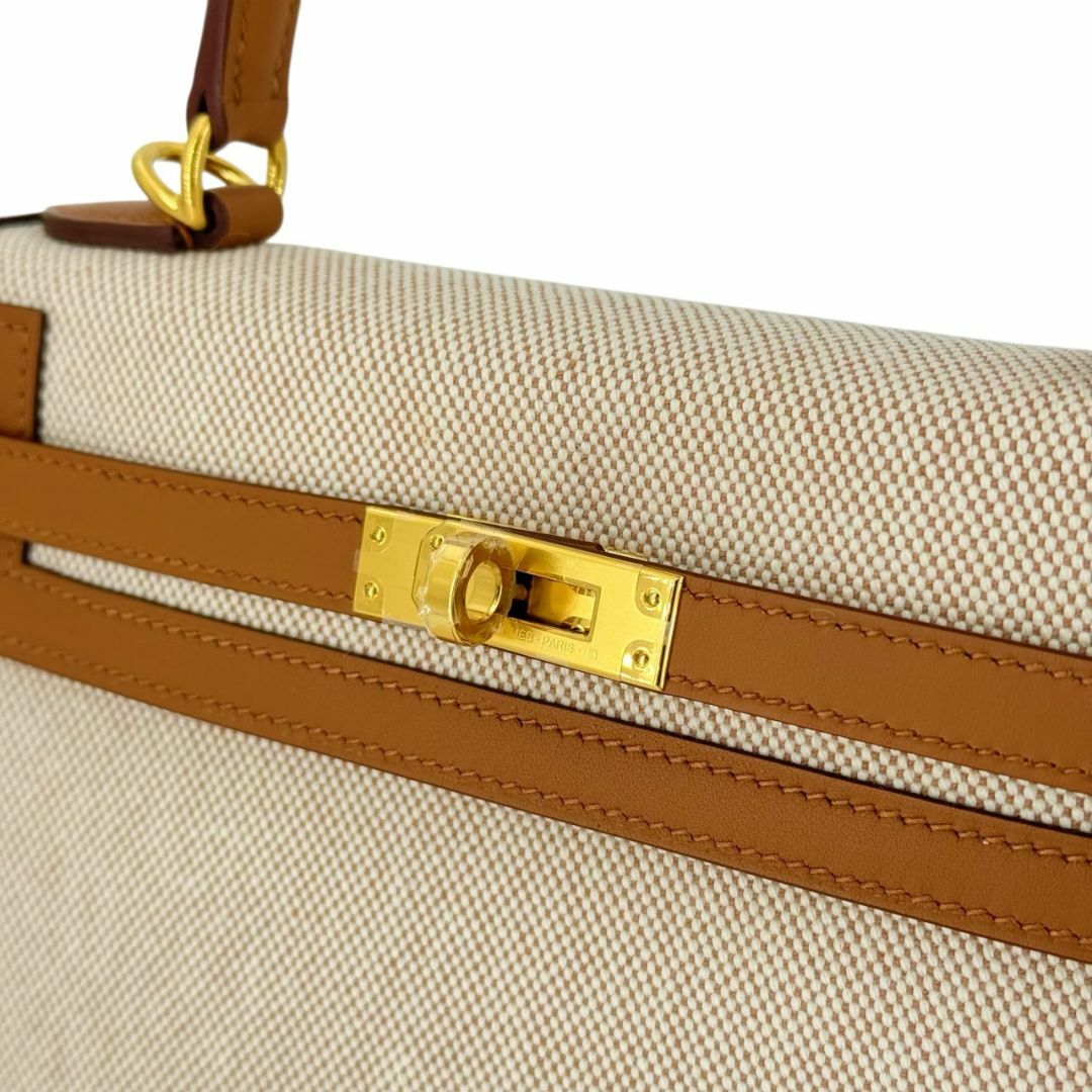 HERMES(エルメス)のHERMES エルメス ケリー25外縫い ヴォースイフト キャンバス トワルアッシュ ベージュ系 ブラウン系 W刻印 ゴールド金具 2WAY ハンドバッグ ショルダーバッグ レディース Ginza Class Luxury Shop レディースのバッグ(ショルダーバッグ)の商品写真