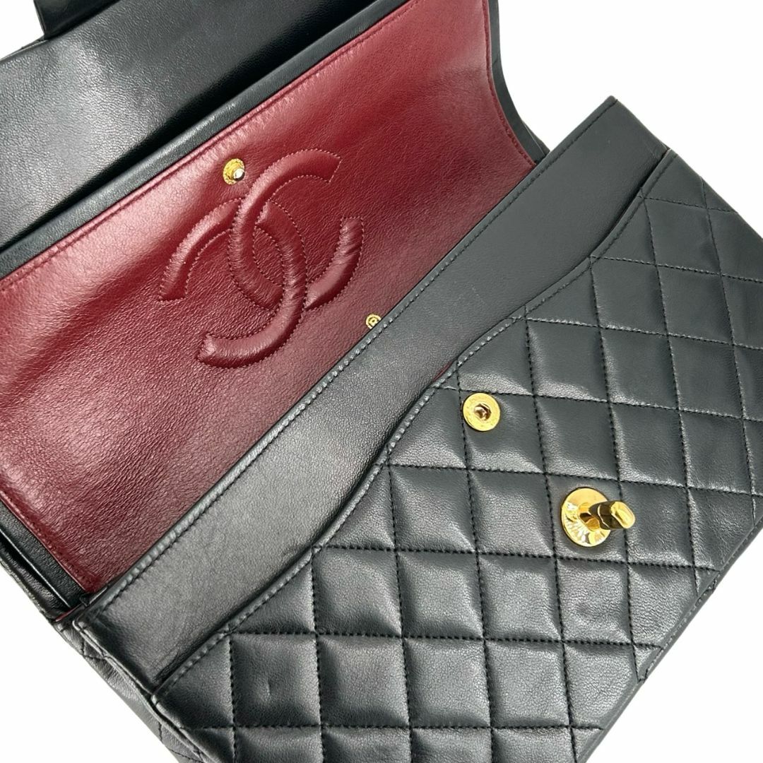 CHANEL(シャネル)のCHANEL シャネル マトラッセ ダブルフラップ チェーンショルダーバッグ 25cm ラムスキン ブラック 1番台（1989~1991） ゴールド金具 G付き レディース ヴィンテージ バッグ ダブルチェーン Ginza Class Luxury Shop レディースのバッグ(ショルダーバッグ)の商品写真