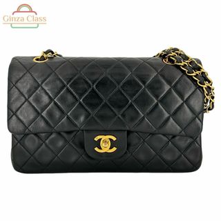 シャネル(CHANEL)のCHANEL シャネル マトラッセ ダブルフラップ チェーンショルダーバッグ 25cm ラムスキン ブラック ３番台（1994~1996） ゴールド金具 G付き レディース ヴィンテージ ハンドバッグ 中古 Ginza Class Luxury Shop(ショルダーバッグ)