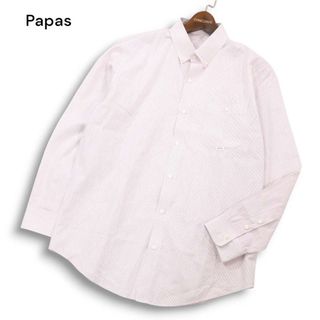【美品】Papas パパス 通年★ 長袖 ストライプ ボタンダウン シャツ Sz.L メンズ 日本製(シャツ)