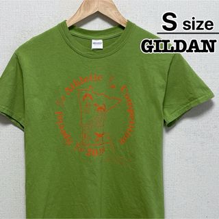 ギルダン(GILDAN)のUSA古着　GILDAN　Tシャツ　S　ライムグリーン　スクール　イラスト　ロゴ(Tシャツ/カットソー(半袖/袖なし))