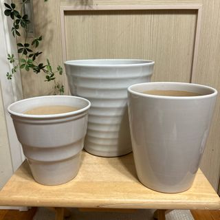 全国送料込み　植木鉢　【まとめて3個】 白鉢 陶器鉢　信楽　0627-d(プランター)