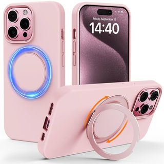 iPhone 15 Pro Max スマホケース360°回転スタンド ピンク(iPhoneケース)