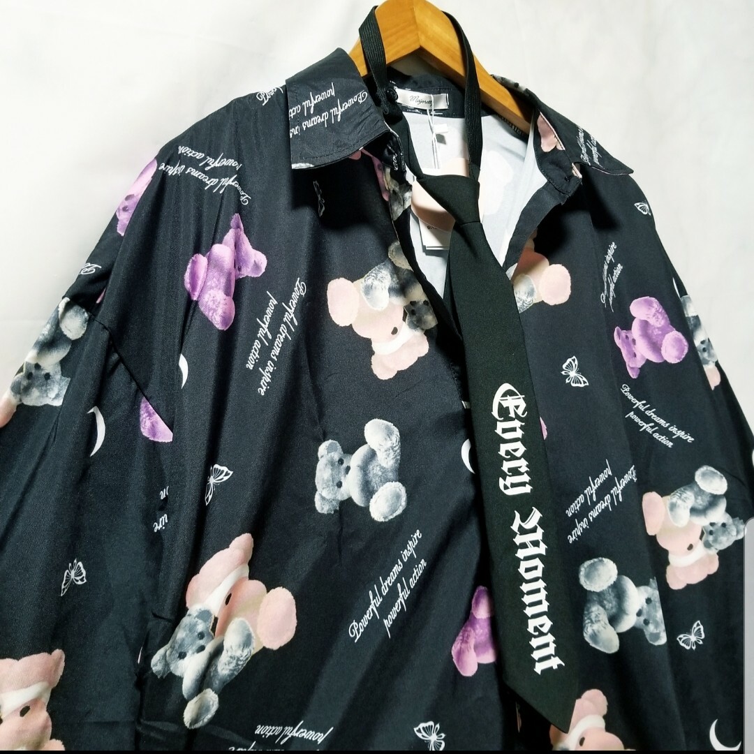 新品 長袖シャツ 地雷 原宿 包帯 地雷系 くま柄 レディース L グレー 総柄 レディースのトップス(シャツ/ブラウス(長袖/七分))の商品写真