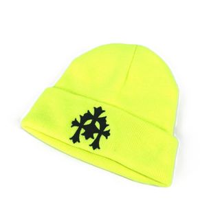 クロムハーツ(Chrome Hearts)のクロムハーツ CHROME HEARTS ロゴ スリークロス ビーニー 帽子 ニット帽 ニットキャップ ニット帽 アクリル イエロー 新品同様(ニット帽/ビーニー)