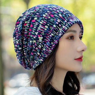 バンダナ帽 ケア帽子 ターバン ヘアバンダナ キャップ 紺色 点々模様 模様21(ニット帽/ビーニー)