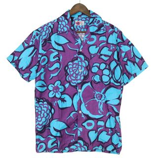Budo Tahiti Shirt ブドウ タヒチ シャツ 春夏★ フローラル リーフ 総柄 アロハシャツ 半袖 シャツ 開襟シャツ Sz.L メンズ(シャツ)