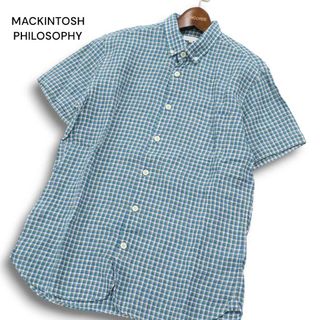 マッキントッシュフィロソフィー(MACKINTOSH PHILOSOPHY)の美品★ MACKINTOSH PHILOSOPHY マッキントッシュ フィロソフィー 麻 リネン100％★ 半袖 BD チェック シャツ Sz.38 メンズ(シャツ)