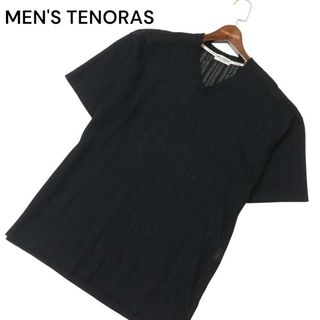 MEN'S TENORAS メンズティノラス 麻 リネン混★ メッシュ ニット 半袖 Vネック カットソー Tシャツ Sz.L～XL位 メンズ 黒(Tシャツ/カットソー(半袖/袖なし))