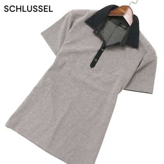 シュリセル(SCHLUSSEL)のSCHLUSSEL シュリセル 春夏 麻 リネン混★ ドット柄使い 半袖 ポロシャツ Sz.2 メンズ 灰 グレー 日本製(ポロシャツ)
