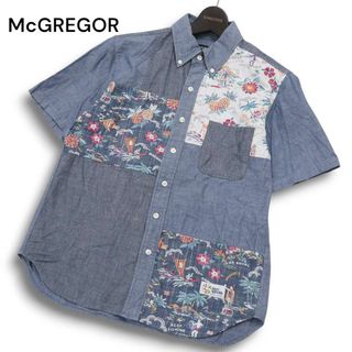 McGREGOR × Reyn Spooner マクレガー レインスプーナー リゾート柄 切替 半袖 BD シャンブレー アロハ シャツ Sz.M メンズ(シャツ)