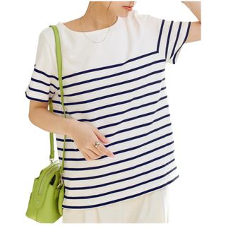 Tシャツ 無地 ボーダー パネルボーダー 半袖 シンプル カットソー トップス(Tシャツ(半袖/袖なし))