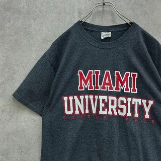 ジャージーズ(JERZEES)のマイアミ大学　カレッジ　２段ロゴ　Tシャツ　ジャージーズ　古着　ダークグレー　Ｍ(Tシャツ/カットソー(半袖/袖なし))