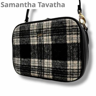 サマンサタバサプチチョイス(Samantha Thavasa Petit Choice)の美品 サマンサタバサ ミニ ショルダー バッグ ブラック チェック 自立式(ショルダーバッグ)