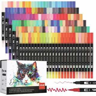 150色 アートマーカーペン セット 筆ペン 水彩毛筆 線画 ペン 水性ペン カ(その他)