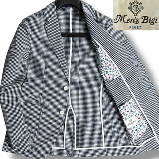メンズビギ(MEN'S BIGI)のJ6149美品 メンズビギ シアサッカーギンガムチェック柄テーラードジャケット4(テーラードジャケット)