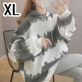  【SALE】レディース パーカー ゆったり タイダイ柄  グレー 白 韓国(パーカー)