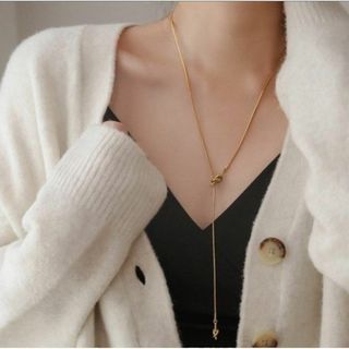 セール★大人気★ステンレス ロングネックレス　2way ネックレス ゴールド(ネックレス)