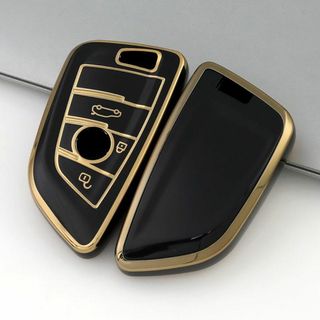 BMW キーケース TPUキーカバー 黒金 3ボタン(車内アクセサリ)