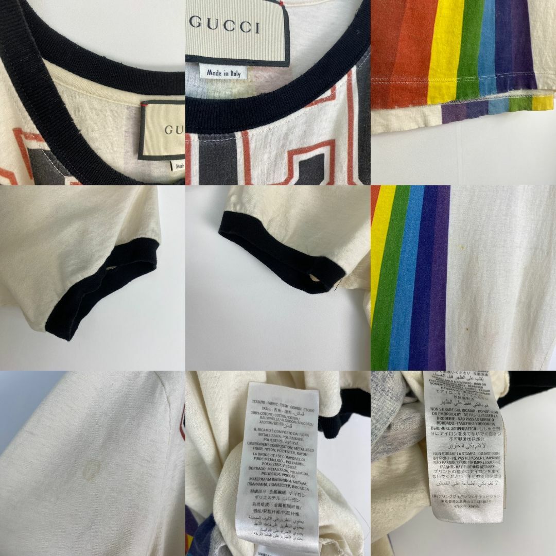 第一ネット GUCCI - グッチ 半袖Tシャツ レインボー 襟ボロ加工 UFO Tシャツ トップス