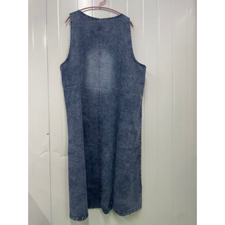 デニム・ノースリーブ・ベスト・ドレス 2XL ブルー Q#000482(ロングスカート)