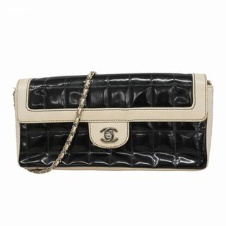 シャネル(CHANEL)の【5fd5129】シャネル ショルダーバッグ チョコバー チェーンショルダー パテントレザー ブラック ホワイト シルバー金具【中古】レディース(ショルダーバッグ)