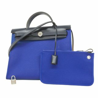 エルメス(HERMES)の【5fd5134-b】エルメス ハンドバッグ エールバッグジップPM トワルミリタリー ブルー シルバー金具 D刻印【中古】レディース(ハンドバッグ)