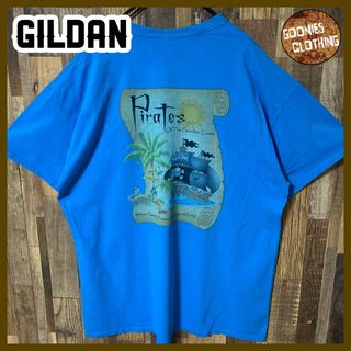 ギルダン(GILDAN)の海賊 バックプリント XL ギルダン ブルー メンズ USA古着 半袖 Tシャツ(Tシャツ/カットソー(半袖/袖なし))