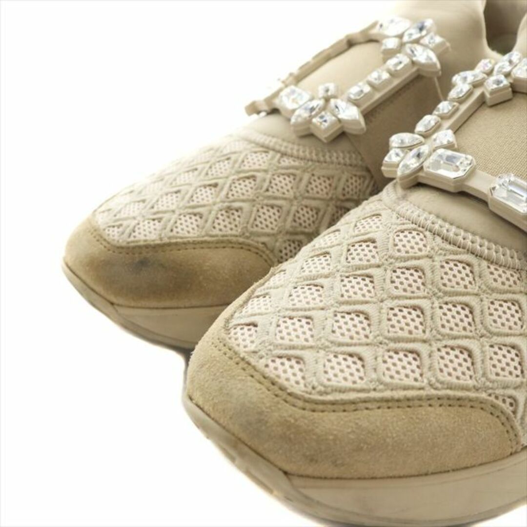 美品 RogerVivier ヴィヴラン レザー ファブリック ストラスバックル