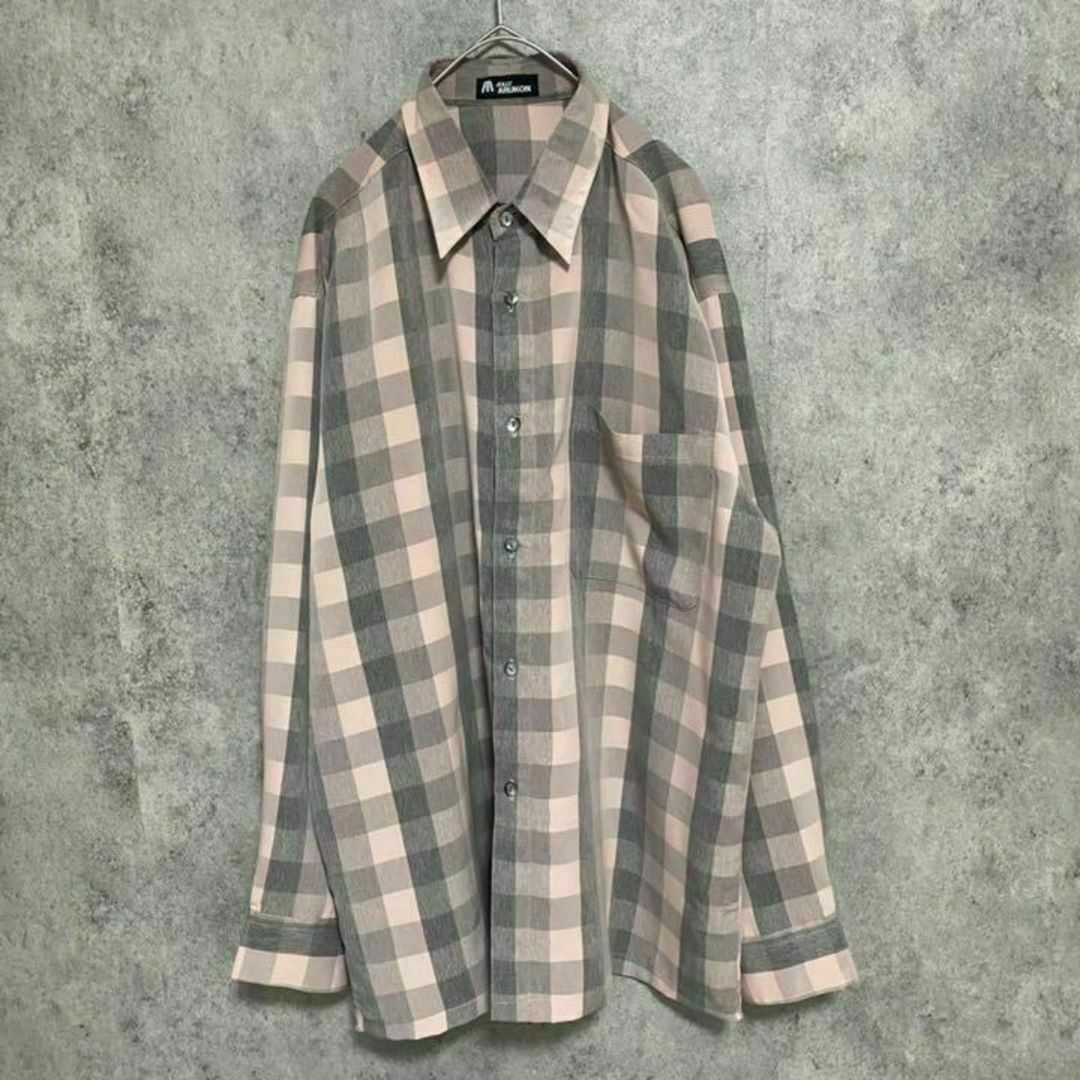VINTAGE(ヴィンテージ)の90S vintage チェックシャツ　メンズ　L ポリ　古着　個性派　F3 メンズのトップス(Tシャツ/カットソー(七分/長袖))の商品写真