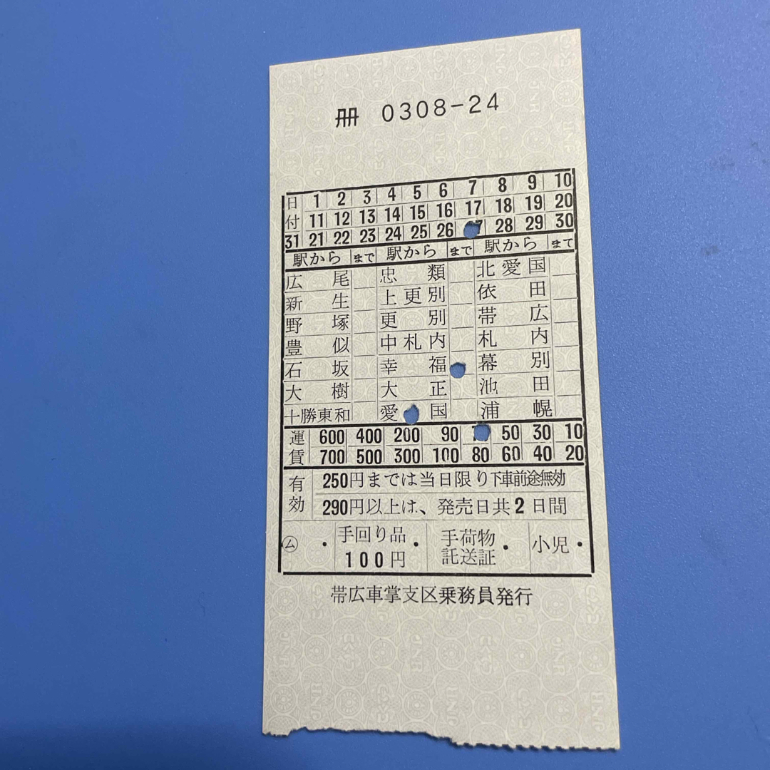 帯広車掌支区　広尾線用　車内補充券 エンタメ/ホビーのテーブルゲーム/ホビー(鉄道)の商品写真