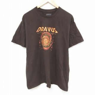 XL★古着 半袖 Tシャツ メンズ DRAVUS 大きいサイズ コットン クルーネック こげ茶 ブラウン 25jun27 中古(Tシャツ/カットソー(半袖/袖なし))