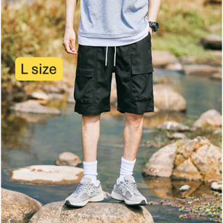 n67【新品未使用】ハーフパンツ 夏服 カジュアル ブラック メンズ Lサイズ(ショートパンツ)