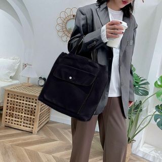 【新品】キャンバス トートバッグ スクエア 厚手＜ブラック＞2WAY ショルダー(トートバッグ)
