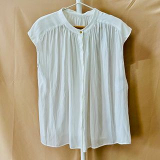 PLST - PLST プラステ　サテンギャザーフレンチスリーブブラウス白M 　未使用品