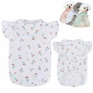 【新着商品】AmzBarley 犬 服 春 シャツ 可愛い さくらんぼ柄 フリル(その他)