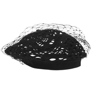 クリスチャンディオール(Christian Dior)の美品 クリスチャンディオール チュール付き ベレー帽 レース 帽子 コットン ブラック 0402【中古】Christian Dior(その他)