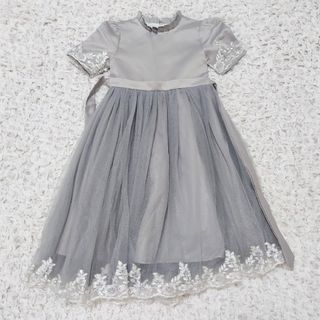 キッズ　ドレス　120　グレー　刺繍　レース