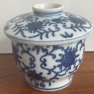 蓋付 湯呑 湯飲 湯のみ 蕎麦 猪口 茶碗蒸 小鉢 染付 青花 唐草 1客 美品(食器)