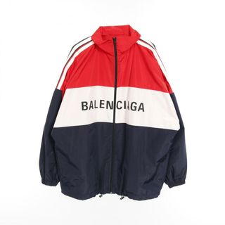 バレンシアガ(BALENCIAGA)のバレンシアガ BALENCIAGA ロゴプリント ナイロンジャケット 衣料品 アウター ポリエステル / レーヨン メンズ レディース ネイビー系 / レッド系 / ホワイト系 528638 【中古】(ナイロンジャケット)