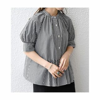 シップス(SHIPS)のSHIPS any ペプラム ギャザー パフシャツ ブラウス ギンガムチェック(シャツ/ブラウス(半袖/袖なし))