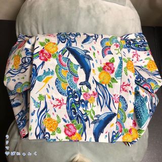大人の兵児帯【紅型風くじら】半幅　ぱにゃんく(帯)