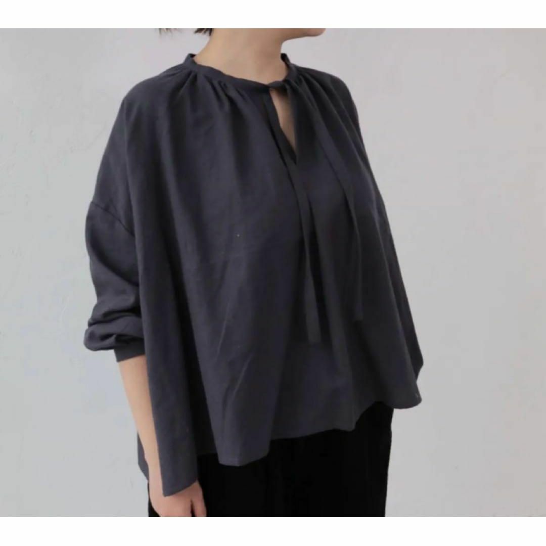 【当店限定販売】 綿 【美品】ヤラ - YARRA 麻 ブラウス ギャザー スキッパー 起毛 トップス