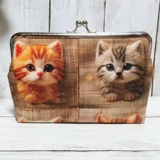 猫 ねこ 子猫 角型がま口 通帳ケース 小物入れ 多目的ポーチ(ポーチ)