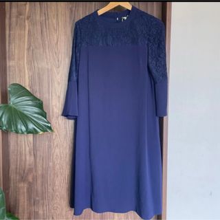 HK WORKS LONDON ワンピース ネイビー　七部袖　レース　セレモニー